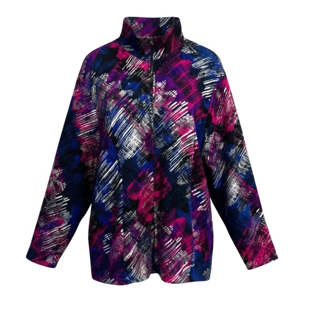Liz & Me for Catherines Abstract Zip Up Jacket Women 3X Multicolor Cotton Sporty